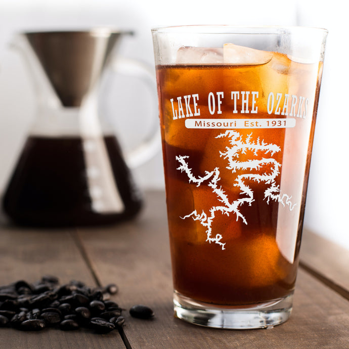 Lake of the Ozarks, Missouri, Est. 1931 (with lake, white/grey) - 16 oz. pint glass
