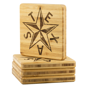 Star Coaster - de Zavala Star Beveled Distressed - Bamboo Coaster set