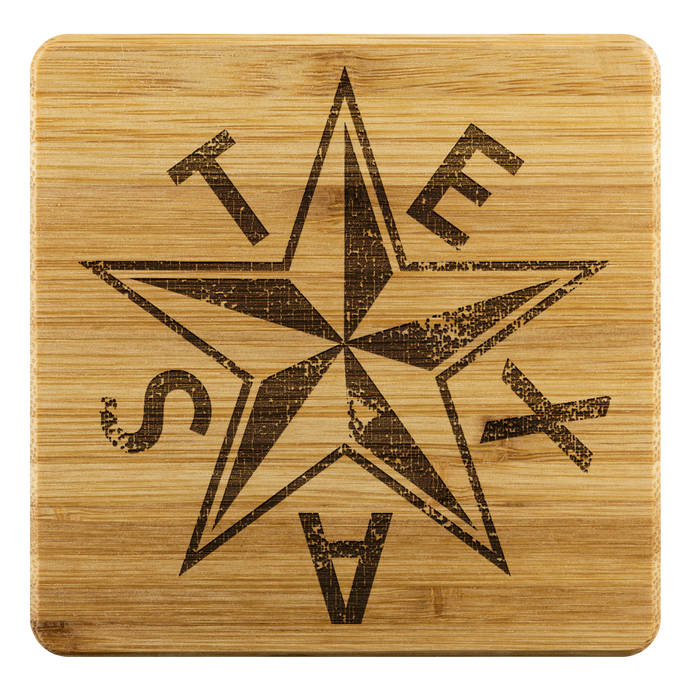 Star Coaster - de Zavala Star Beveled Distressed - Bamboo Coaster set